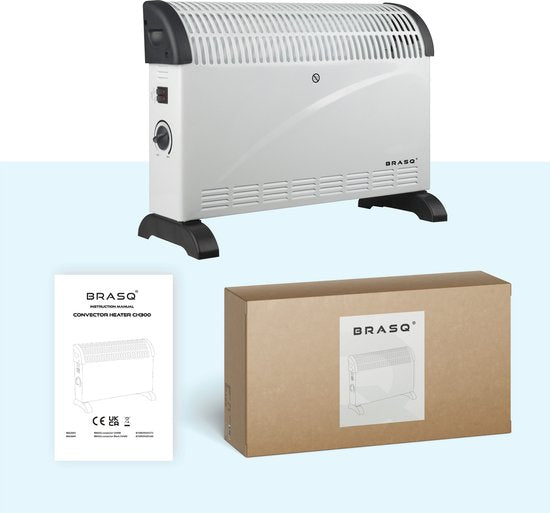BRASQ Elektrische Convectorkachel - Elektrische Kachel - Compact en Geruisloos - Verstelbare thermostaat 750/1250/2000 watt - Verwarming wit - CH300