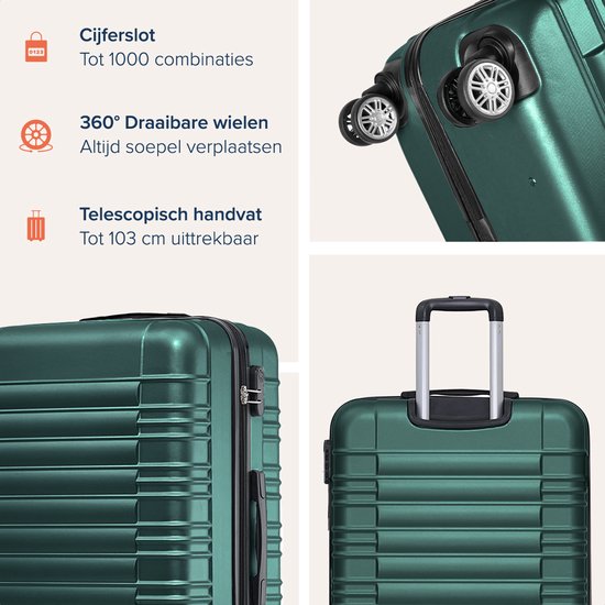 TRVLMORE Koffer - Handbagage Trolley - Cijferslot - Trolley - 54x36x20cm - 38L - Donkergroen
