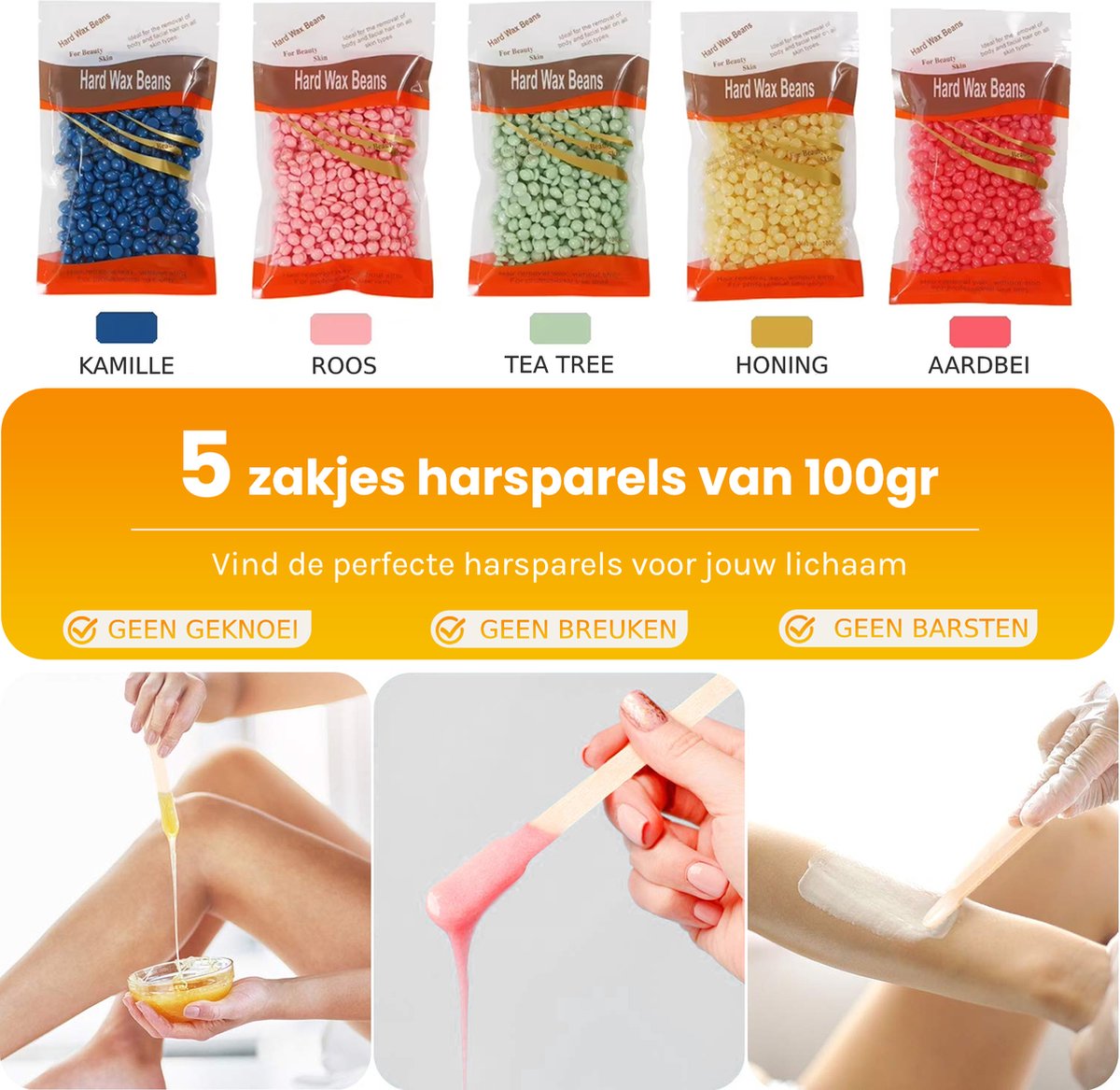 Bolusso Wax Apparaat - Ontharing Set - NIEUW model - 5 Soorten Beans 500 Gram - 50 Wax Staafjes - Gratis Afterwax - Wax Heater - Ontharingsapparaat - Wax Beans Verwarmer - Ontharingsset - Wax set