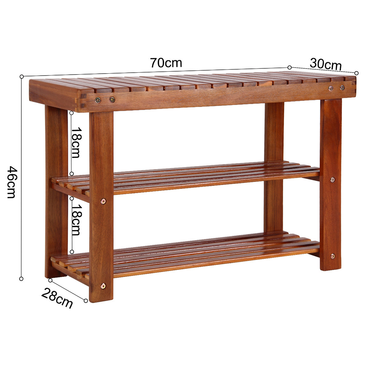 2 in1 - schoenenrek en bankje van acaciahout - 70cm