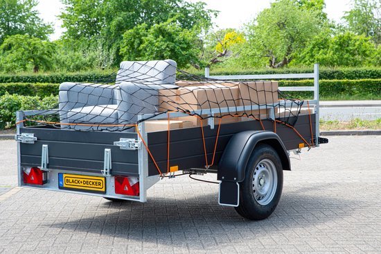 BLACK+DECKER Aanhangwagennet - 2 x 3 M - Rekbaar Elastiek - In Opbergtas - Zwart