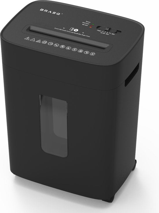 BRASQ Papierversnipperaar met Opvangbak Zwart - 20 Liter Papiervernietiger voor thuis en kantoor - Creditcard Vernietiger - P4 - 15 vel microsnippers 4 x 38 mm