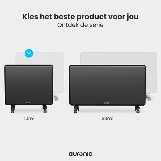 Auronic Convectorkachel - 1000W - Elektrische Verwarming - 3 Standen - Metalen Paneelverwarming - Vrijstaand - Wielen - Zwart