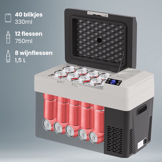 Auronic Elektrische Koelbox - Frigobox - Compressor - 12V 230 Volt - Auto - 30L - Zwart/Grijs