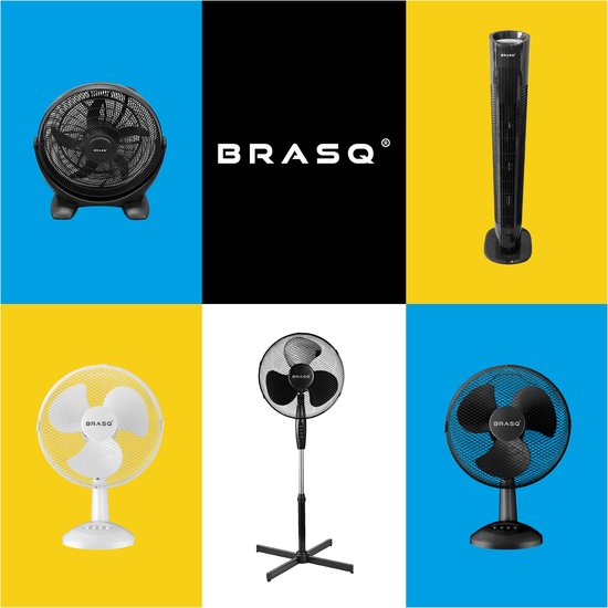 BRASQ Statiefventilator – 40 cm – Wit - In hoogte verstelbaar – 3 snelheden - 40 Watt