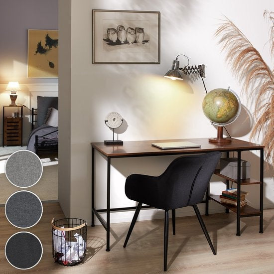 tectake® - Stoel Marilyn Linnen Look - eetkamerstoelen - kuipstoelen - donkergrijs / zwart - 403672