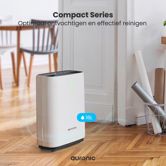 Auronic Luchtontvochtiger - Compact Series - 16L per dag - Was-droog functie - Slaapkamer, Badkamer en Woonkamer - Wit