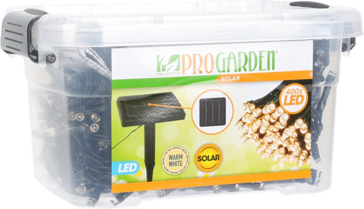 Solar Lichtsnoer - 400 LED - 24 + 4 meter - Warm wit - met Bewaarbox
