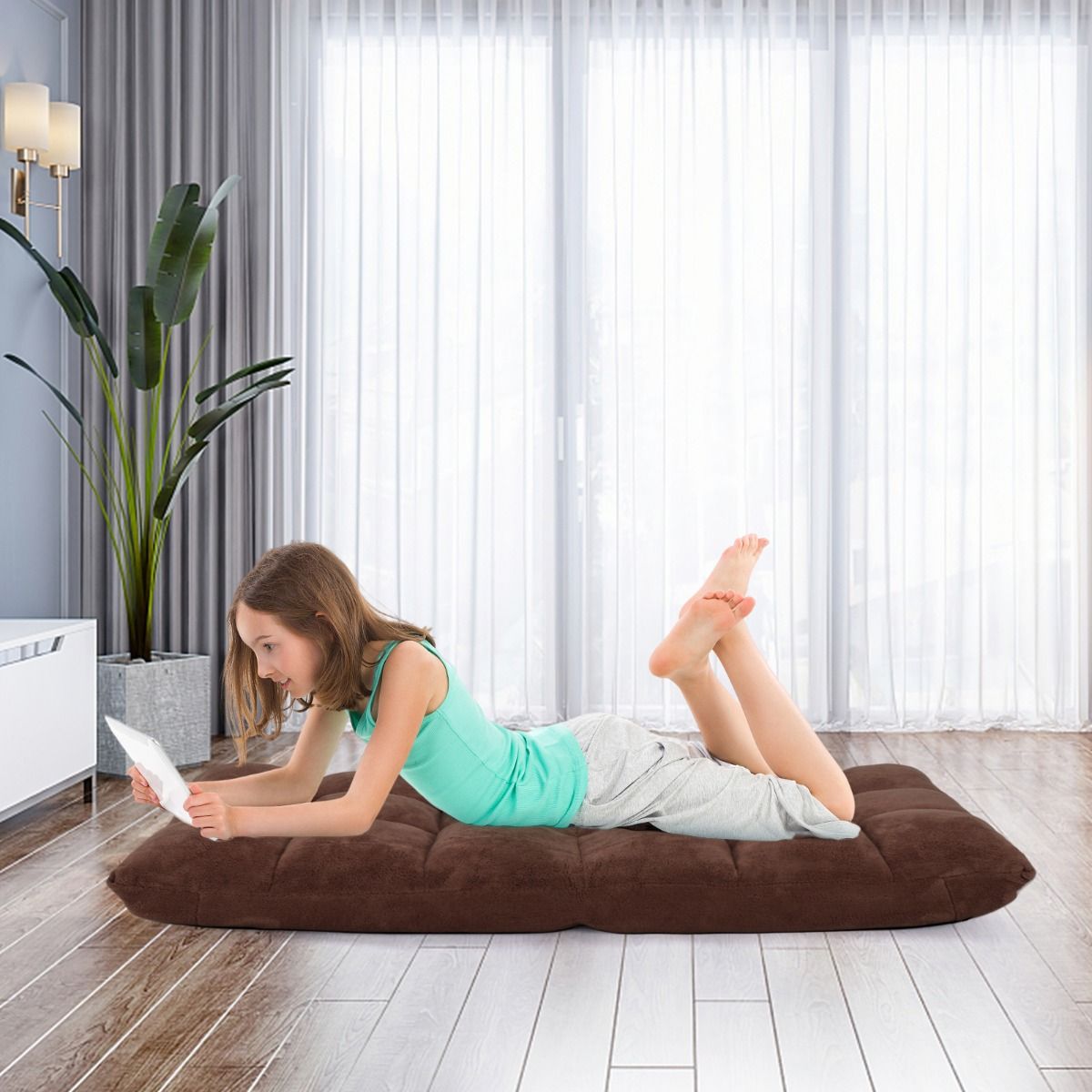Coast Vloerstoel met Verstelbare rugleuning - Max. 90 kg - 105 x 56 x 15 cm - Bruin