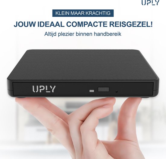UPLY Externe DVD Speler - Windows en Mac - USB C en USB 3.0 - Externe DVD Speler voor Laptop - Externe DVD Speler en Brander - CD