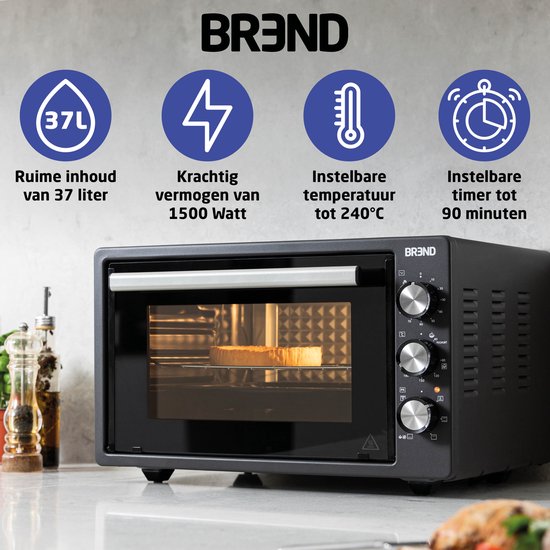 BREND BR-2210 Vrijstaande elektrische oven - 37 Liter - Mini oven - 1500W - met zelfreinigingsfunctie - 90 min. Timer - Incl. accessoires - tot 240 graden - RVS