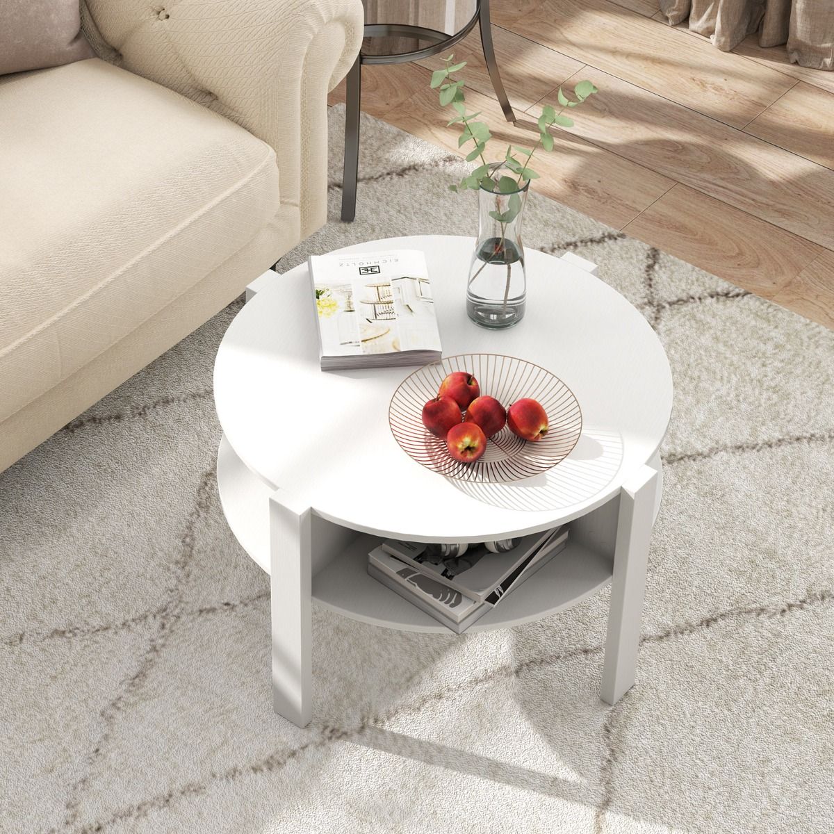 Coast Ronde Salontafel - met opbergruimte - 4 planken - wit 74,5 x 74,5 x 45,5 cm