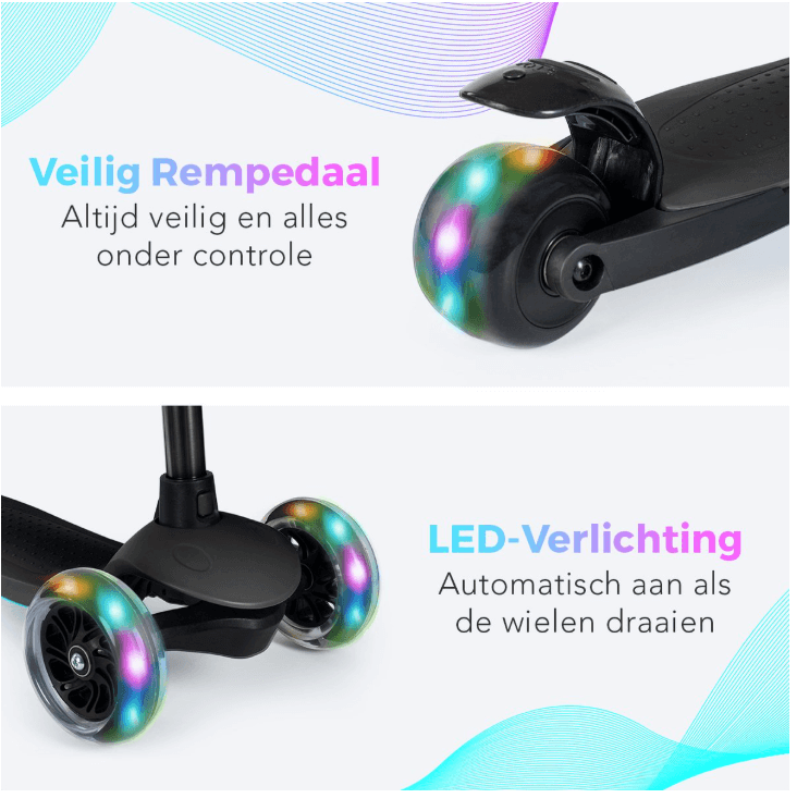 LifeGoods HappyStep - Kinderstep - Step 2-5 Jaar - 3 Lichtgevende Wielen - Zwart