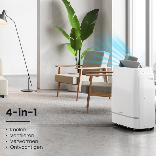 Auronic Mobiele Airco – 4-in-1 Koelen, Verwarmen, Ontvochtigen & Ventileren – 12.000 BTU – Tot 35 m² – 44 x 33,5 x 66,5 cm – Wit