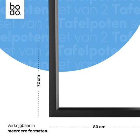 Bodo® - Stalen Onderstel Tafel - Tafelpoten - Set van 2 - U poot 80x72 cm - Mat Zwart