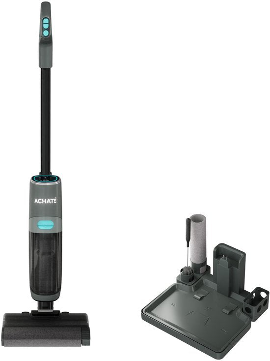Achaté Dweilstofzuiger – 3-in-1 Steelstofzuiger met Dweilfunctie – Nat & Droog Vloerreiniger – Draadloos 55 min – Zelfreinigend – Voor streeploos schone vloeren