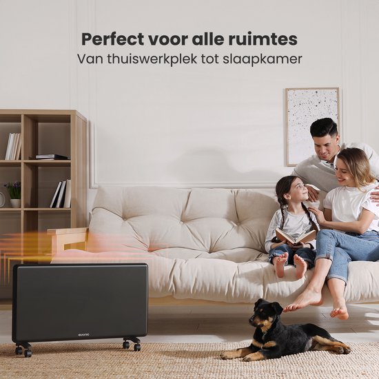 Auronic Convectorkachel - 2000W - Elektrische Kachel - 3 Standen - Metalen Paneelverwarming - Vrijstaand - Wielen - Zwart