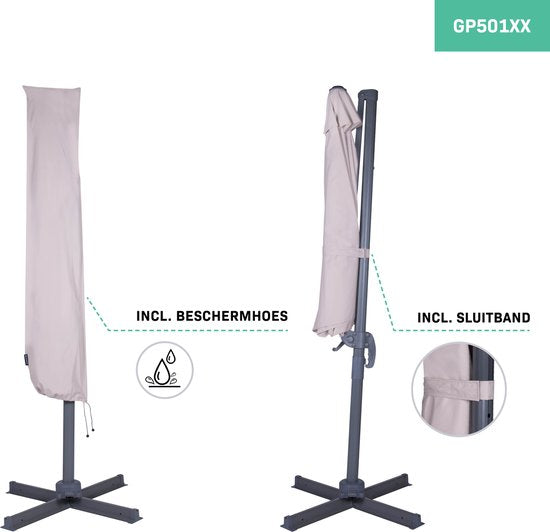 VONROC Zweefparasol – Kantelbaar & Incl. Beschermhoes – Ø300 x 245 cm – Beige