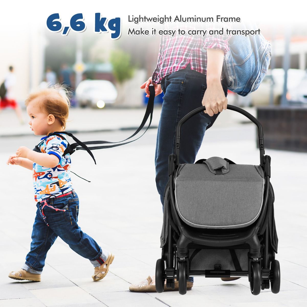 Coast Kinderwagen - lichtgewicht en compact - éénhandig inklapbaar - zwart - 97 x 49 x 103 cm