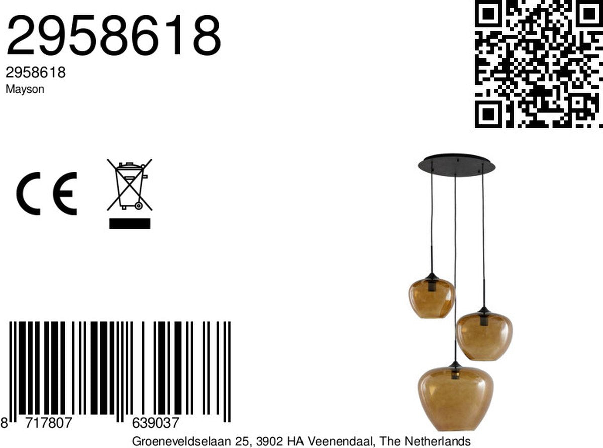 Light & Living Hanglamp Mayson - Bruin Glas - Ø40cm - 3L - Modern - Hanglampen Eetkamer, Slaapkamer, Woonkamer