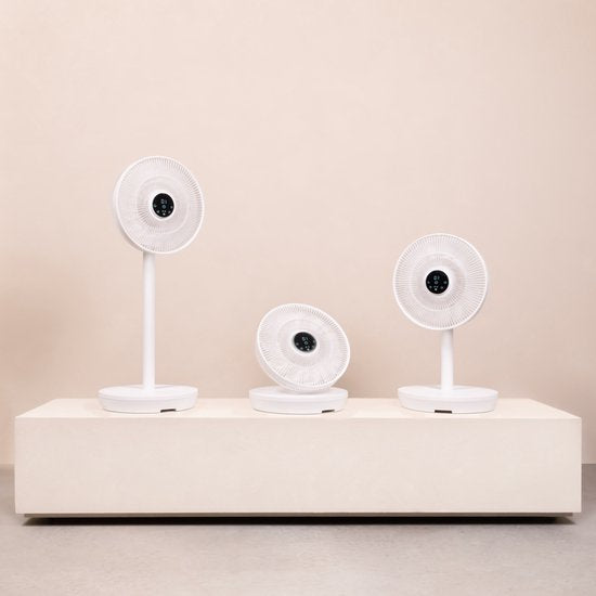 VONROC BREEZE Draadloze Ventilator – Fluisterstil (<44 dB) – 24 snelheden – lichtgewicht en draagbaar - 3 windmodi: Natuurlijk, Slaap, Normaal – Modulair: tafelventilator én vloerventilator – Luxe touchdisplay – Incl. afstandsbediening – Wit