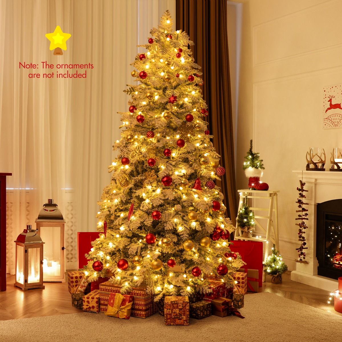 Coast Kunstkerstboom - besneeuwd - met LED-verlichting - 210 cm - groen en wit