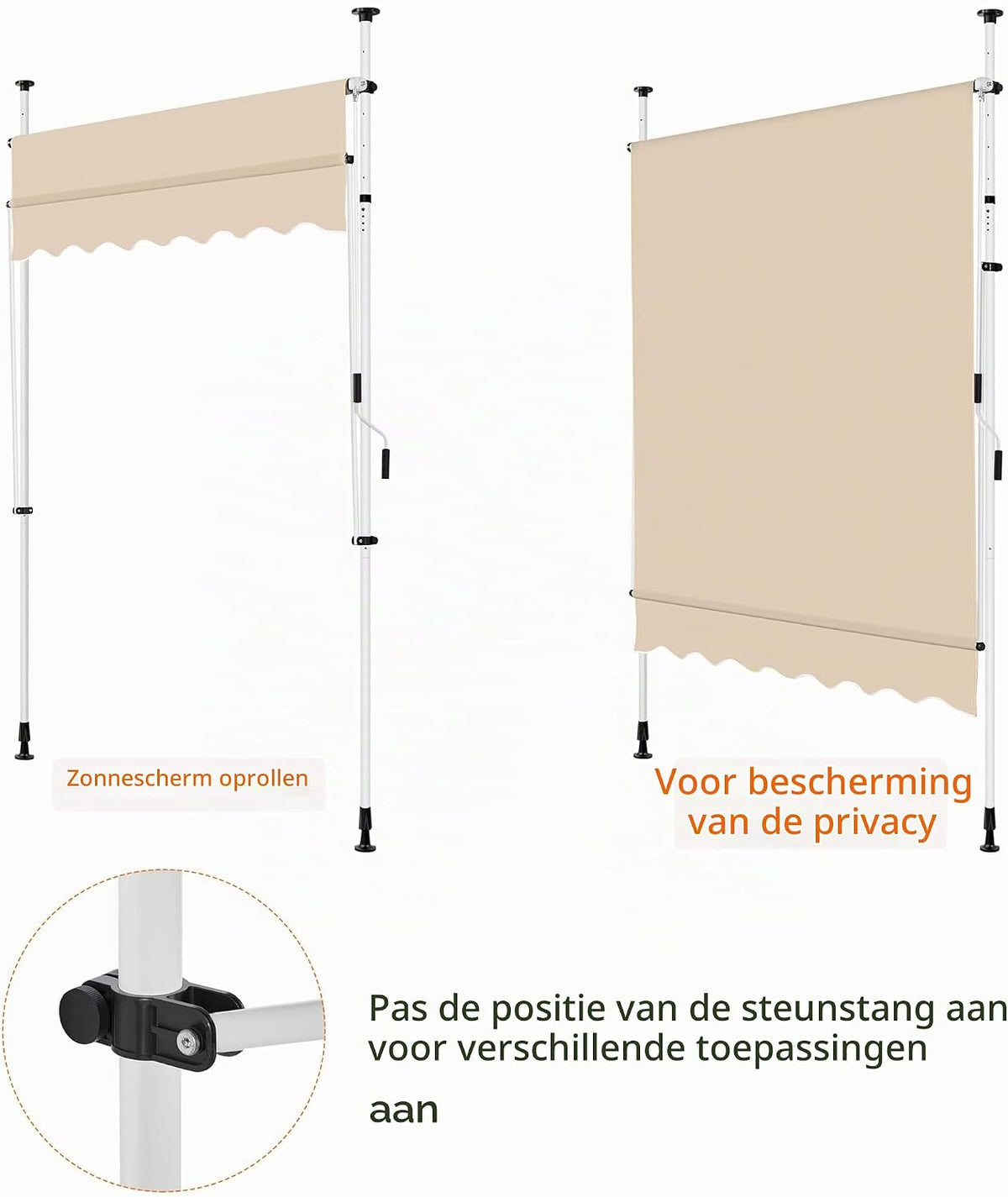 Yaheetech Klemmmarkise 250 × 180 cm – höhenverstellbar, mit Handkurbel, beige