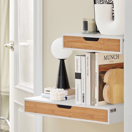 SoBuy Wandregal-Set - Ladekast - Wit - 1 Lade - 1 Plank - 24x40x8 cm | FRG92-WNX2