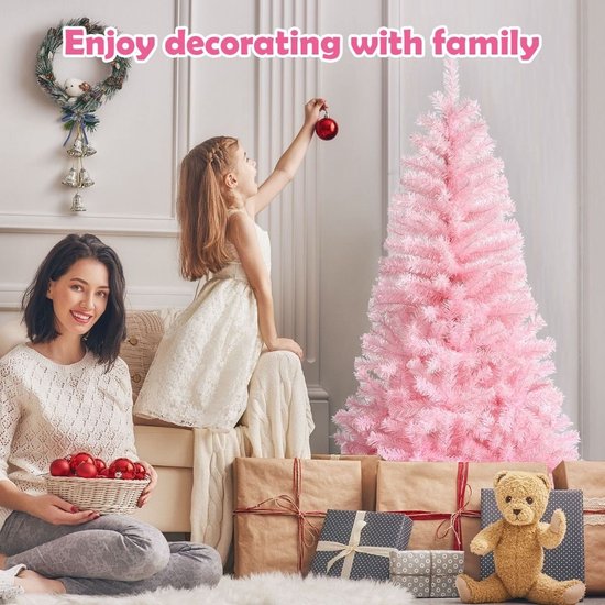 Coast Kunstkerstboom Roze – 75 x 75 x 150 cm – Met Glittertakken en Opvouwbare Metalen Standaard