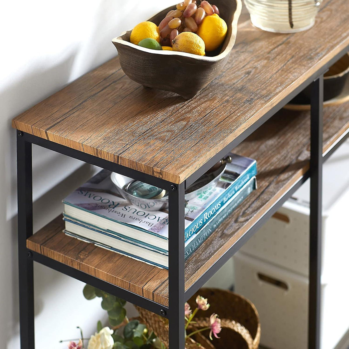 SoBuy - Bijzettafel met 2 opbergplanken - bruin - 107x36x77 cm