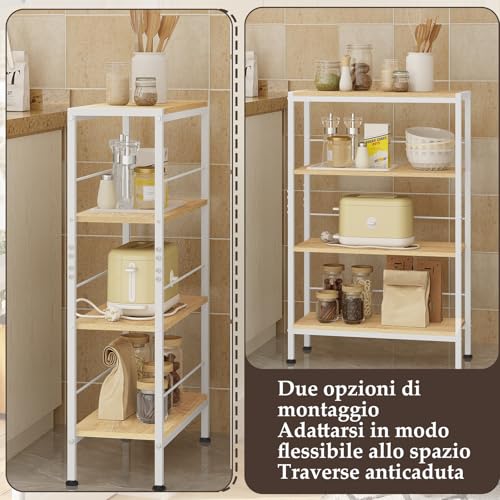 Woltu Hoekplank met 4 Niveaus Nordic Stijl - Hout en Metaal Licht Eiken + Wit - 50 x 20 x 78 cm