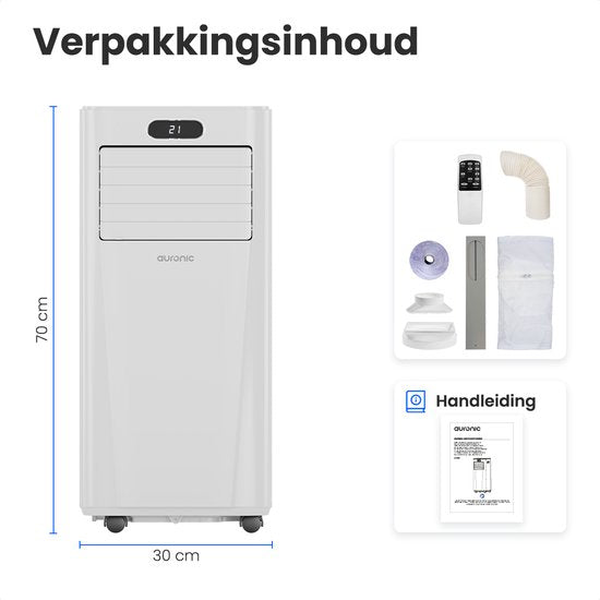 Auronic Mobiele Airco – 3 - in -1 – 7000 BTU, 310 m³/u – 31.5 x 31 x 69.8 cm – Wit