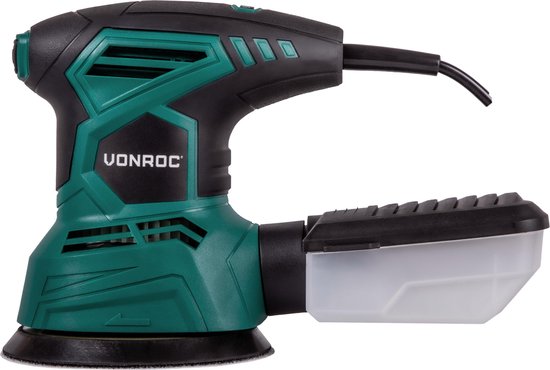 VONROC Excentrische schuurmachine – 300W - Ø125mm – Met stofopvangbox & 12 stuks schuurpapier
