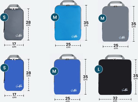 Compression Packing Cubes - Set van 6 Compressie Cubes - Met Compressierits - Multi Color - Sunflake
