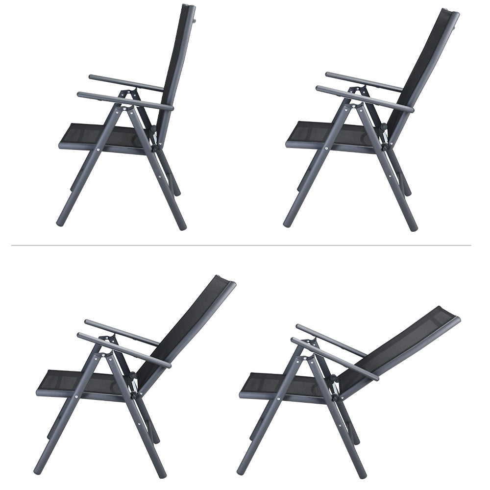 Tuinset 6 + 1 Klapstoelen Tuintafel \/u2013 Aluminium 140x80cm - Grijs