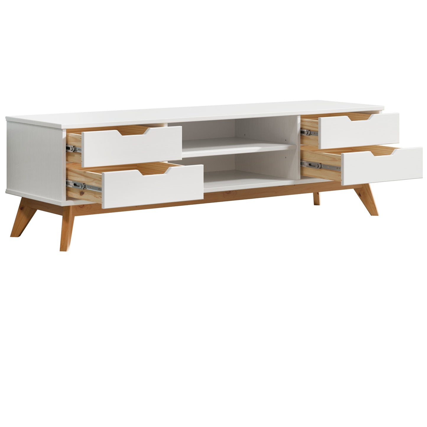 Borneo TV Meubel - Grenen FSC® gecertificeerd - 140x42x40 Wit
