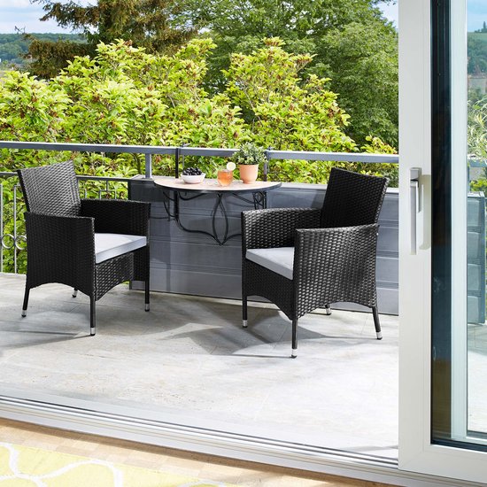 tectake® - set van 2 Wicker tuinstoelen met 4 kussenhoezen - zwart - 404549 - poly-rattan