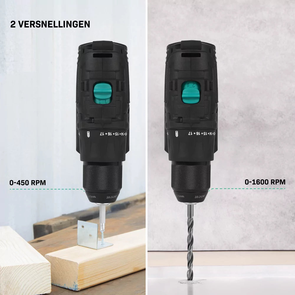 VONROC PRO Accuboormachine 20V – 40 Nm – Brushless motor - 17 schroefstanden + boorstand - Incl. 2 bits - Excl. Accu en snellader