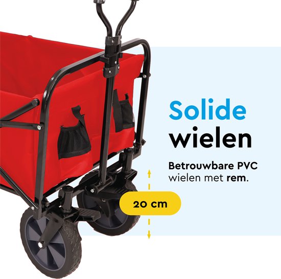 BRASQ Bolderkar Opvouwbaar - 100 Liter - 80 KG Draagkracht - Draaibare wielen mét rem - 90x51x100 CM - Verstelbare hendel - Inklapbare Bolderwagen - Compact – Rood