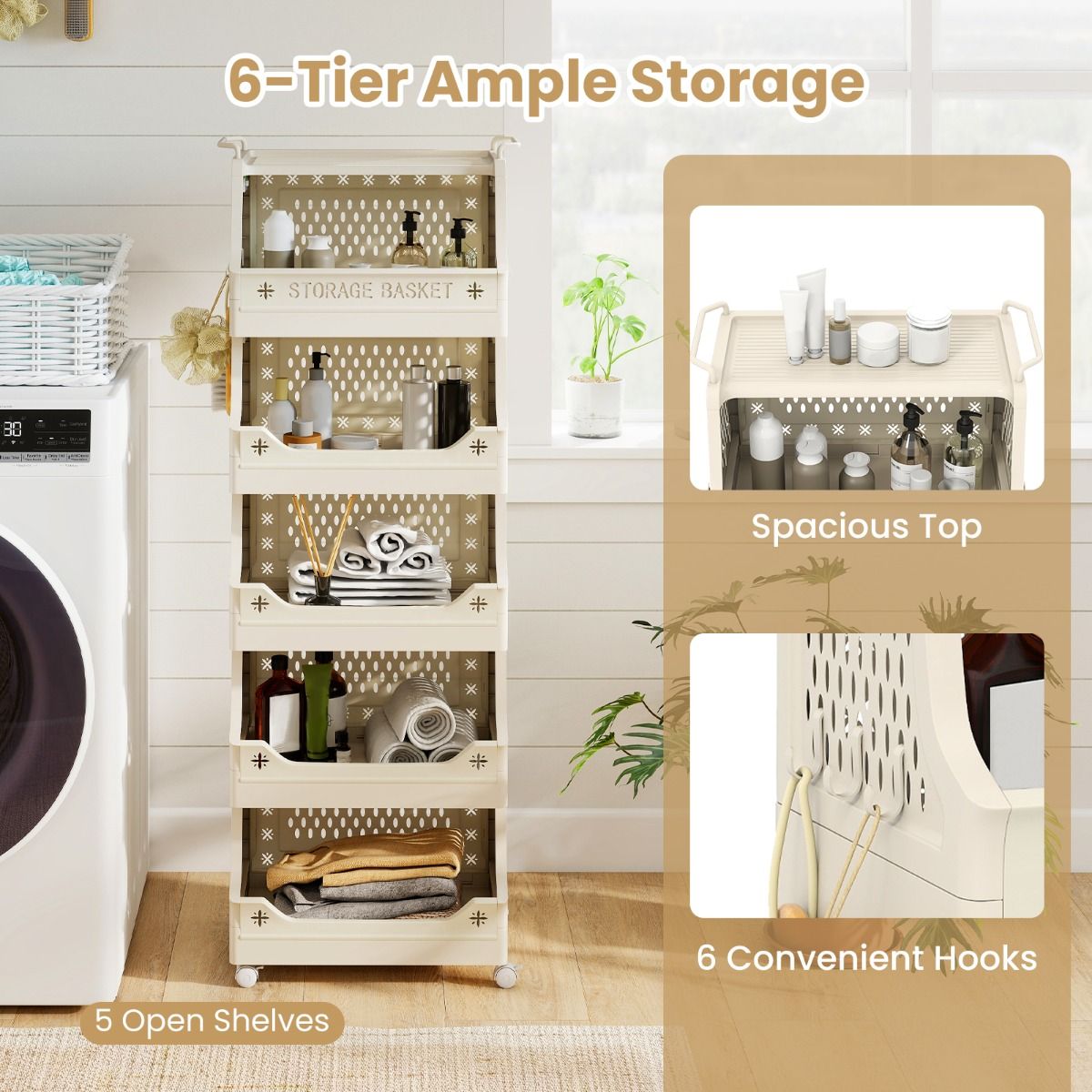 Coast Opbergrek op Wieltjes - 6 laags - Stapelbaar - Beige