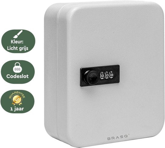 BRASQ Sleutelkast Sleutelkluis 20 sleutels met Combinatieslot - Sleutelbox, Sleutelkastje KC300 Grijs met Cijferslot