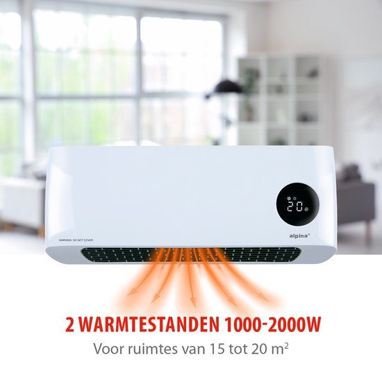 alpina Wandkachel – Met Timer & Afstandsbediening – 2000 W – 42 x 17.5 x 10.5 cm – Wit