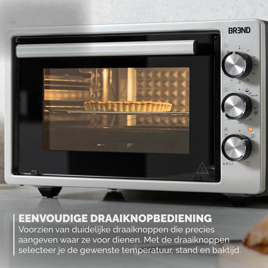 BREND BR-2210 Vrijstaande elektrische oven - 37 Liter - Mini oven - 1500W - met zelfreinigingsfunctie - 90 min. Timer - Incl. accessoires - tot 240 graden - RVS