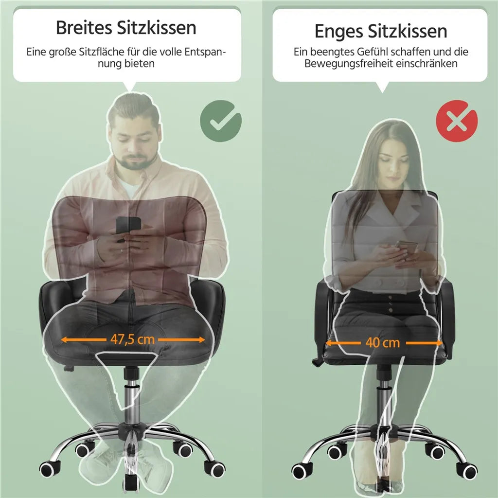 Yaheetech Ergonomische Bureaustoel met Armleuningen en Wielen - Zwart - 65,5 x 64,5 x 83-93 cm
