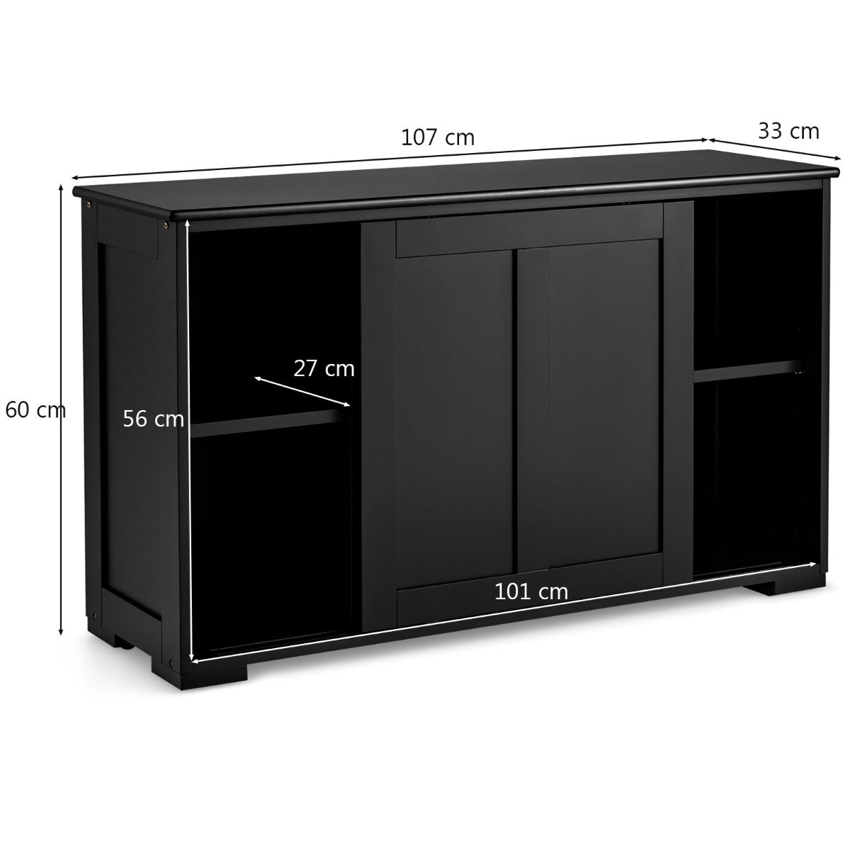 Coast Keukenkast Met Schuifdeuren - Antieke Kast Met Planken - Zwart - 107 x 33 x 60 cm