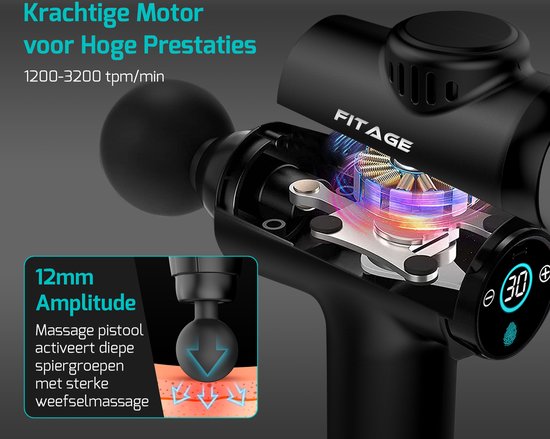 FITAGE Massage Gun Mini - 8 Opzetstukken - Professioneel Massage Apparaat - Massage Pistool 30 Standen - Massageapparaat - Massagegun