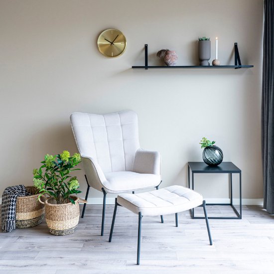 Zwarte wandplank met leren riemen - 120x20 cm - House Nordic - Woonkamer - Zwart - rubber; Echt leder - Woonkamer - Op voorraad