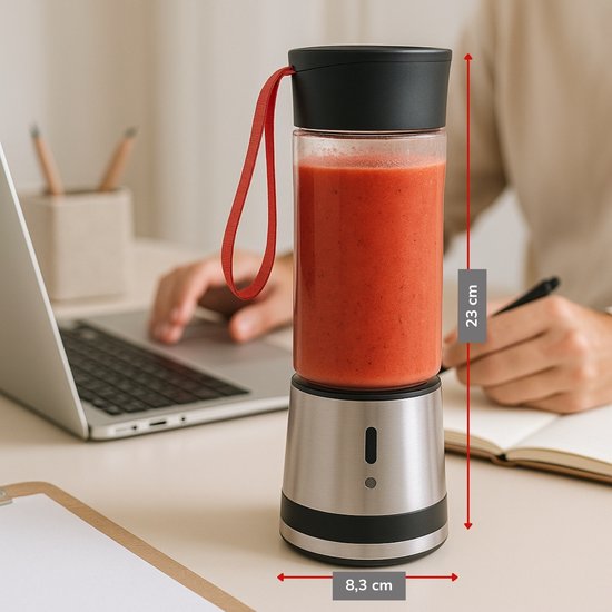 alpina Portable Blender 300ml - USB Oplaadbare Mini Smoothiemaker - Draagbare Smoothie Maker 125W - RVS Keukenmixer met 1 Snelheid - Zilver