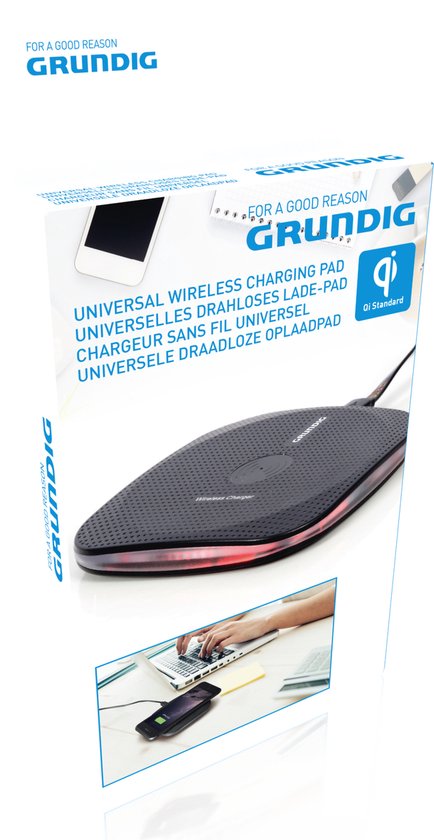 Grundig Draadloze Oplader - Qi Lader - 5-10MM Laadafstand - Anti-Slip - Compact Formaat - Zwart