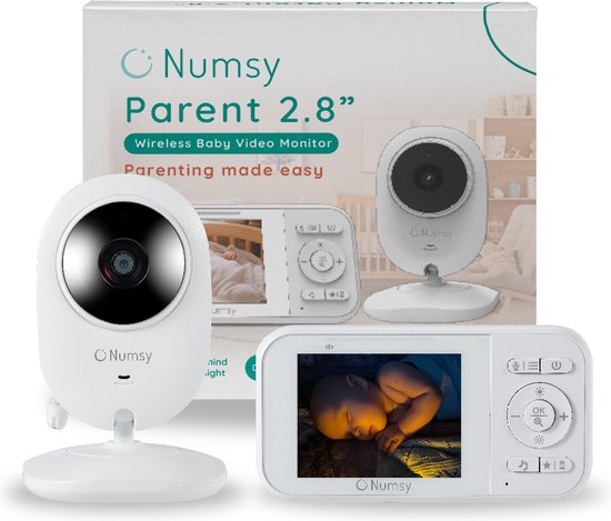 Numsy Babyfoon – Met Camera, Nachtzicht & Terugspreekfunctie – 300 m bereik – 10 x 10 x 4 cm – Wit